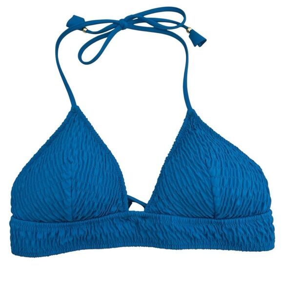 VICTORIA’S SECRET SMOCKED TRIANGLE‎ PADDED STRAPPY BIKINI TOP BLUE MEDIUM - Picture 1 of 6